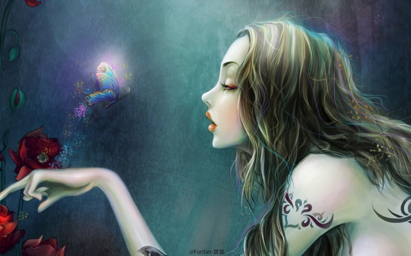  动漫 卡通 插画 手绘 森林里的蝴蝶精灵 饭饭 funfan