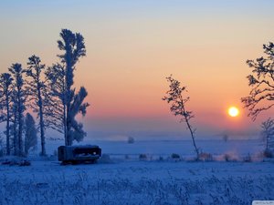 安卓风景 白雪 冬天 冬季 落日手机壁纸