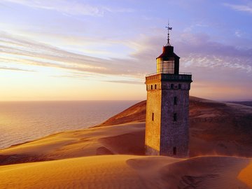 风景 大海 沙漠 灯塔