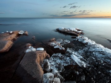 风景 大海 礁石 冰