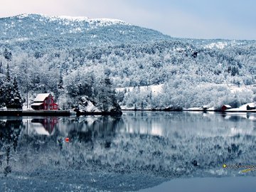 风景 雪景 雪山 湖泊