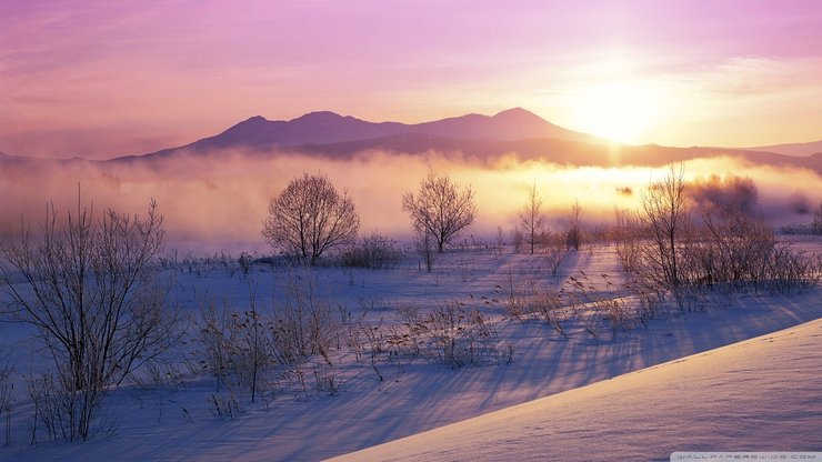 风景 夕阳 冬天 白雪 晚霞