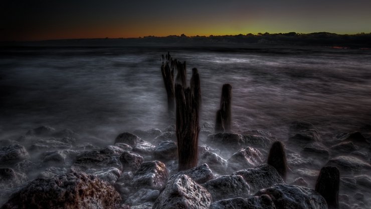 风景 夜景 海水 岩石