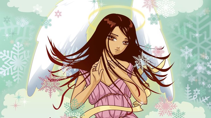 安卓动漫 动漫少女 可爱 插画 雪天使手机壁纸